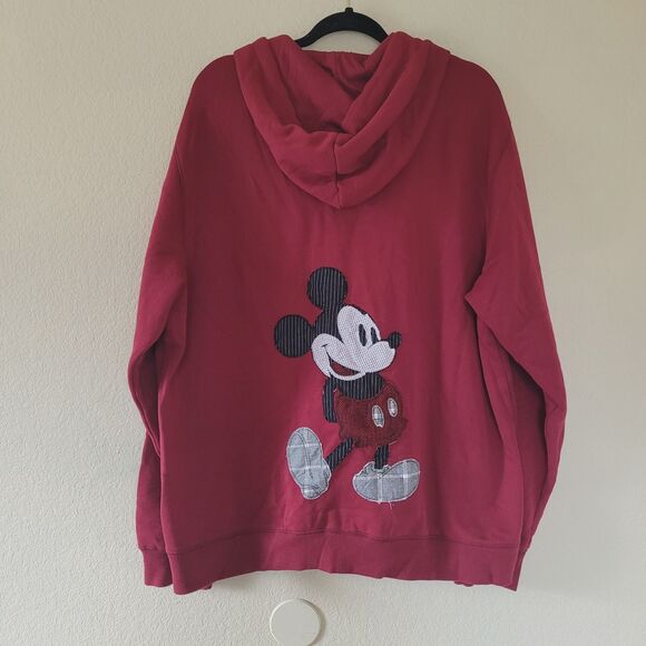 Disney Parks Disneyland Mickey Mouse Zip Hooded Sweatshirt Burgundy Mens Xlarge - Picture 1 of 8